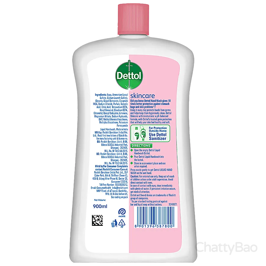 Dettol Liquid Handwash - Skincare Bottle Jar 900 ml view 2