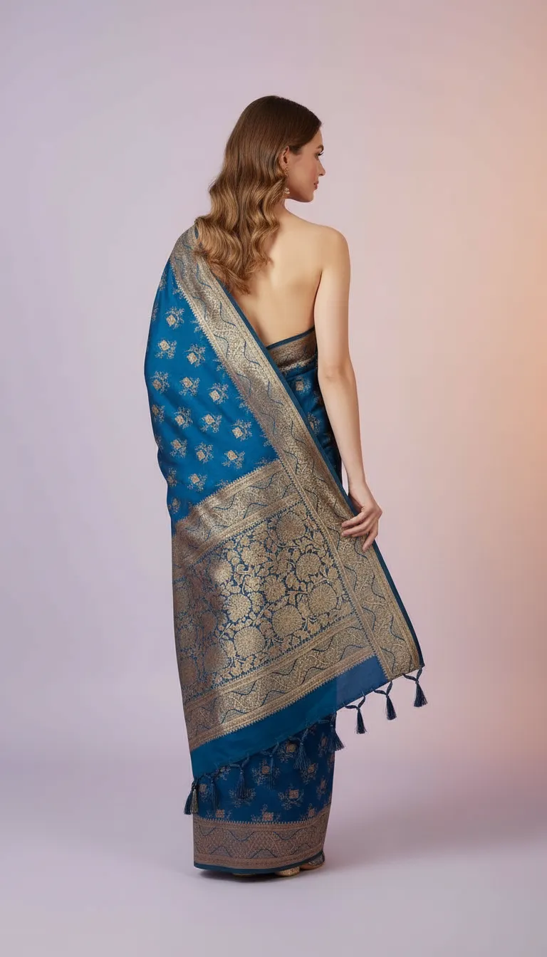 Royal Zari Woven Saree with Rich Golden Border & Tassels view 4