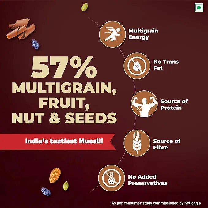 Kelloggs Chocolate Muesli Multigrain Fruit Nut & Seeds 450 g view 4