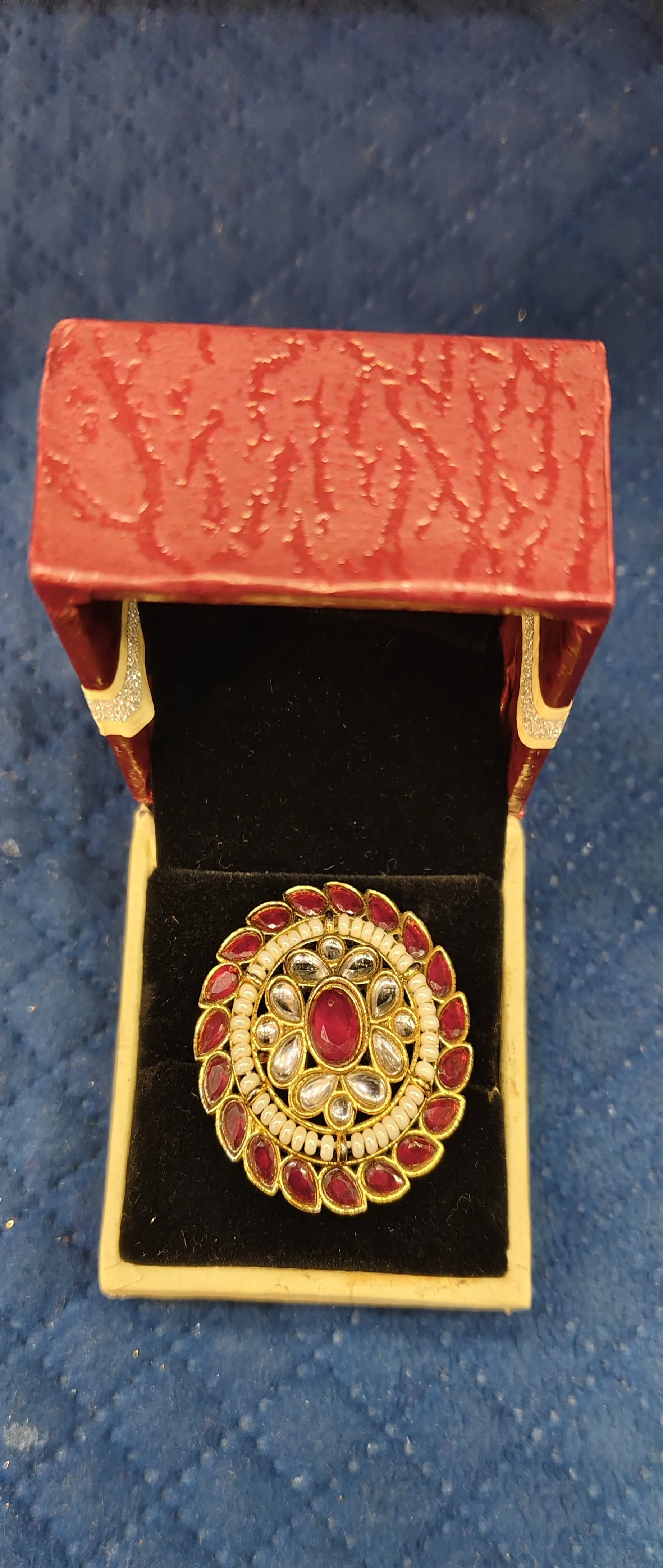 Traditional Kundan Red Colour  Ring view 2