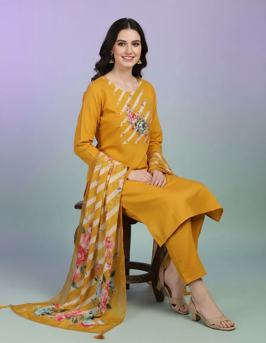 Neelashree Vastram Yellow Floral Kurta Set view 2