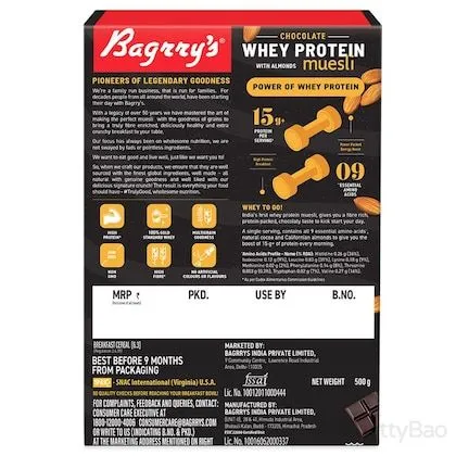 Bagrrys Whey Protein Chocolate Muesli with Almonds ( 100% Whole Oats) 500 g view 2