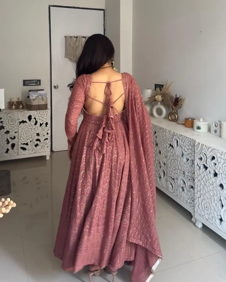 ‘Husn’ Chikankari Anarkali - Pastel Pink view 4