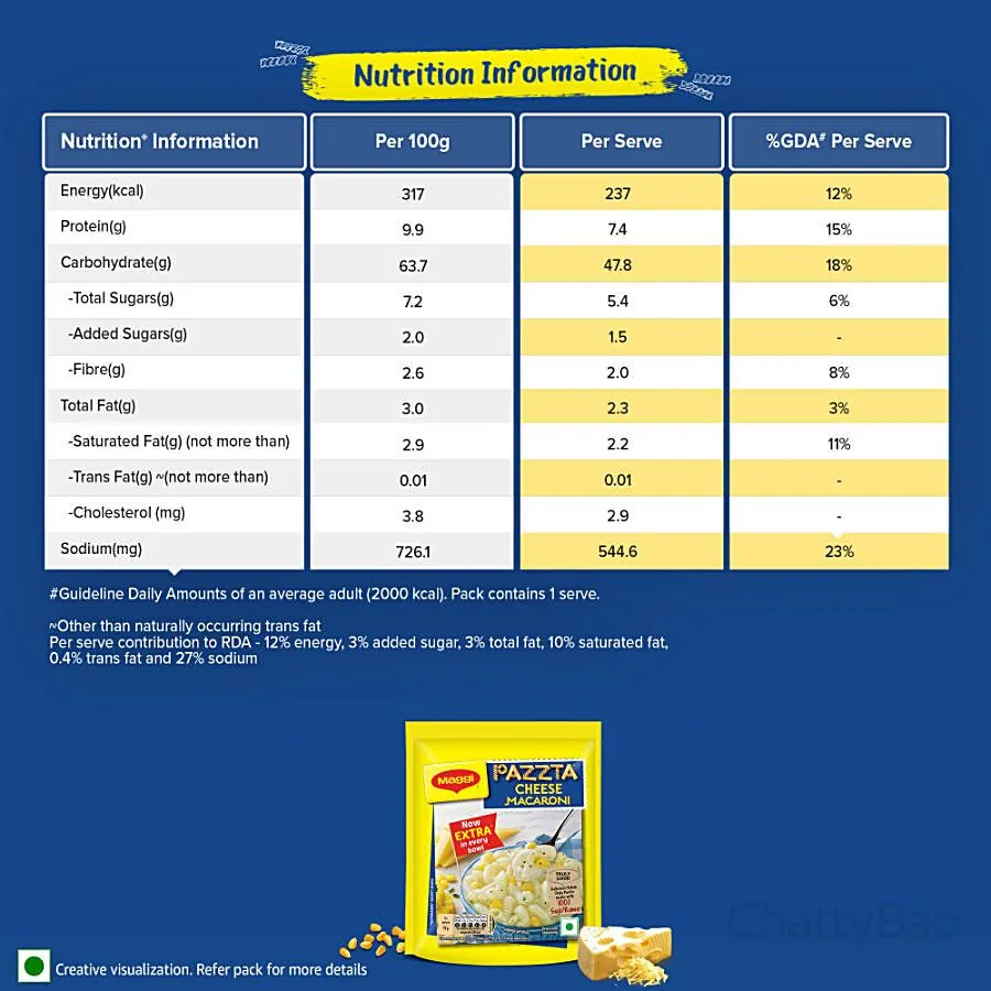 Maggi Pazzta Cheese Macaroni - 100% Suji/ Rawa 75 g view 3