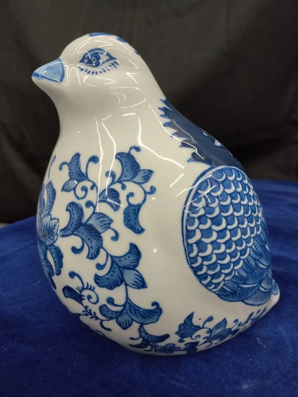 Blue and White Floral Birds view 3