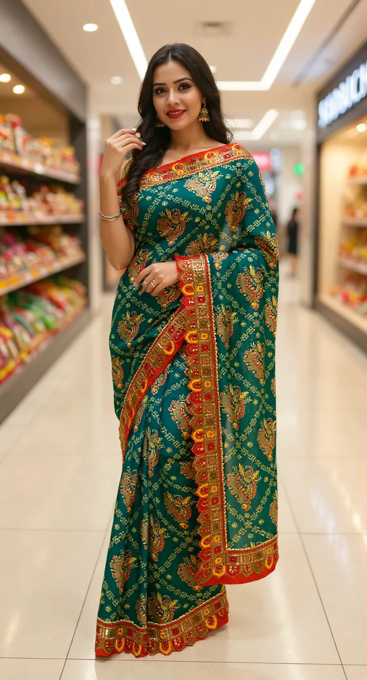 Embroidered Jaipuri Saree view 8