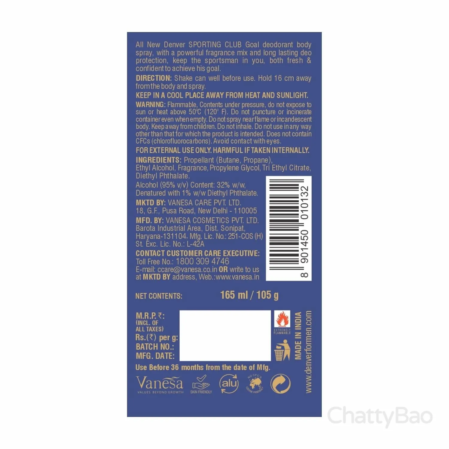Denver Goal Body Spray Deodorant 165 ml view 3