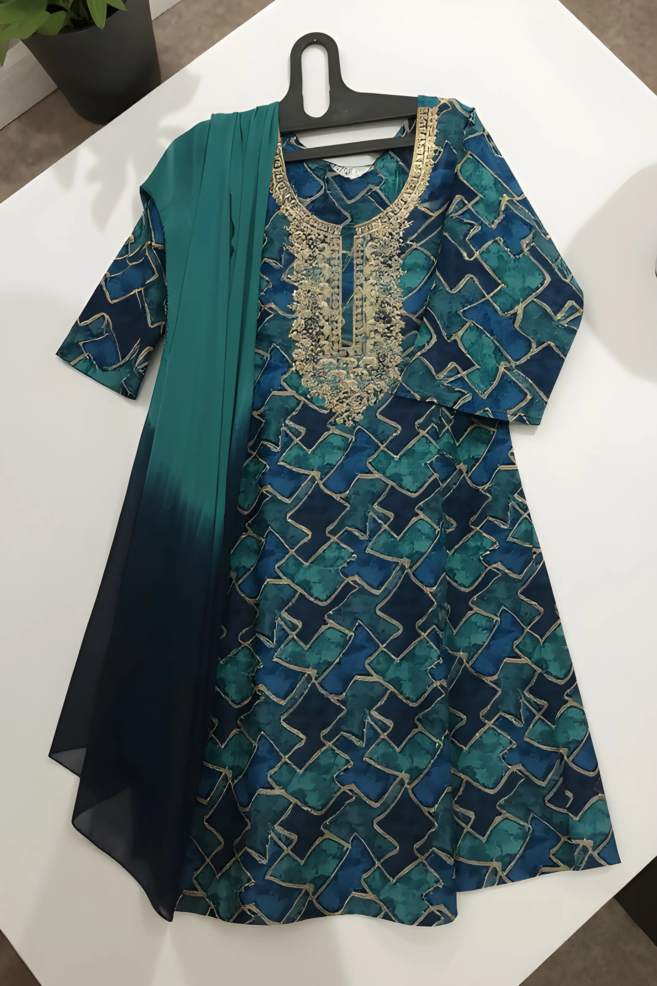 Teal Embroidered view 2
