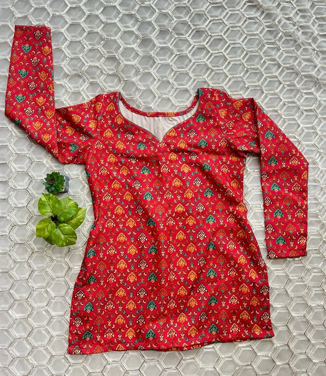 Traditional Red Woolen Kurti view 3