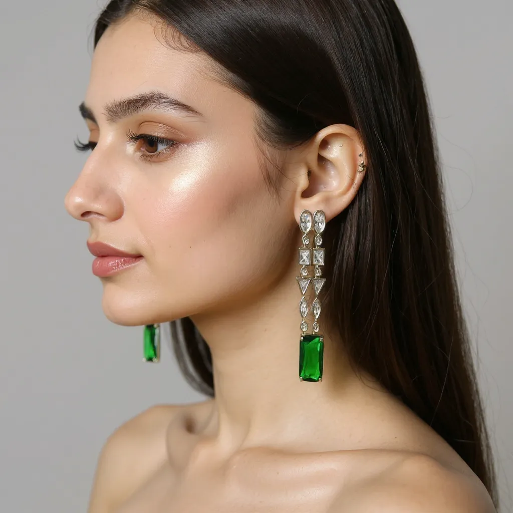 Green Gemstone Earrings view 2