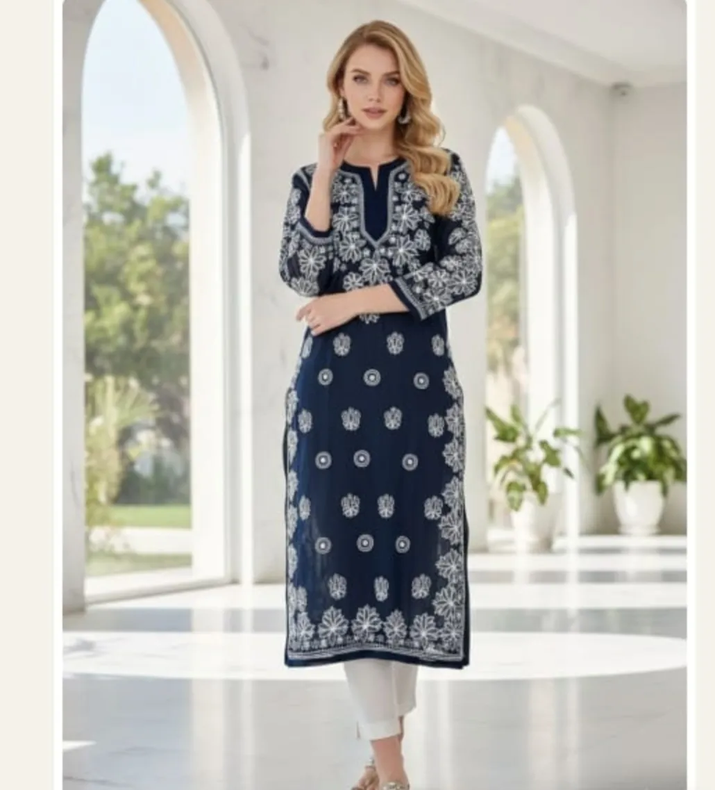 Chickankari Embroidered Kurti Fabric Cyfon view 2