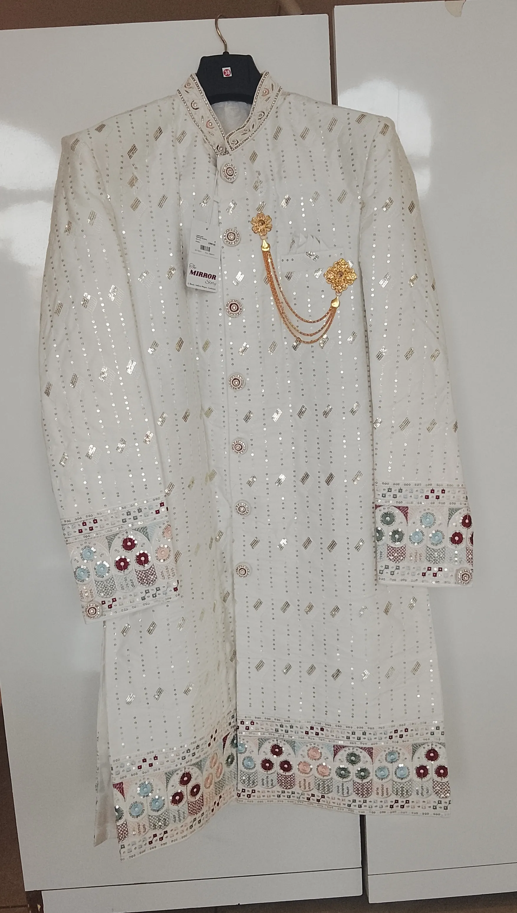 White Moti Sherwani view 3