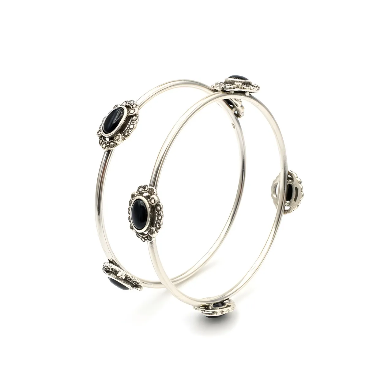 Vintage Black Onyx Bangle Set view 2