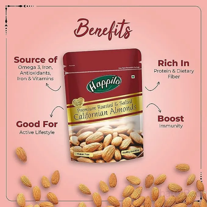 Happilo Premium Californian Roasted and Salted Almonds 200 g view 3