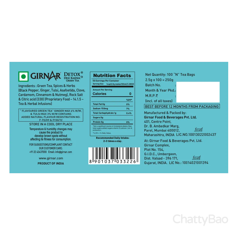 Girnar Green Tea Bags - Detox / Desi Kahwa 36 Tea Bags view 4