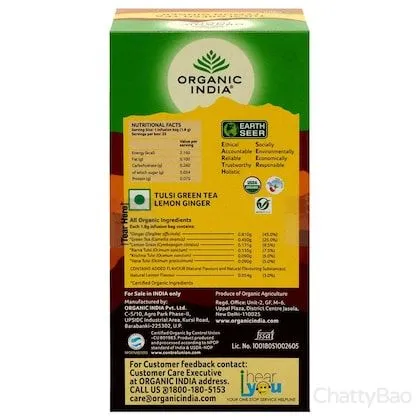 Organic India Tulsi Green Tea Bags - Lemon & Ginger (Pack of 25) view 2