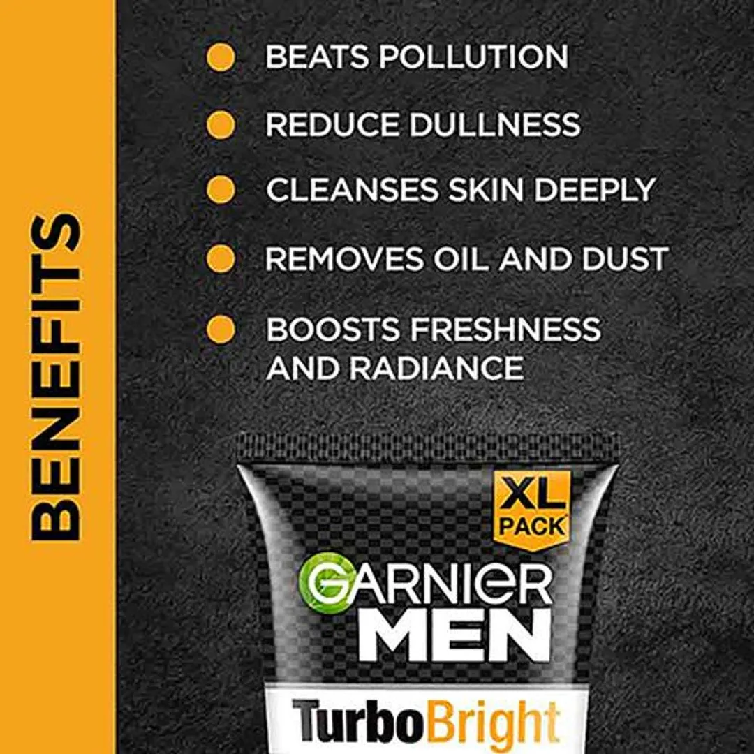 Garnier Men Face Wash Turbo Bright Anti Pollution Double Action 100 g view 3