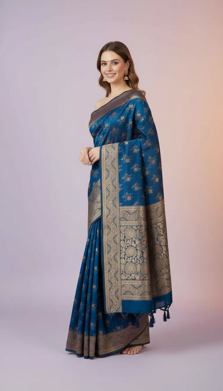Royal Zari Woven Saree with Rich Golden Border & Tassels view 6