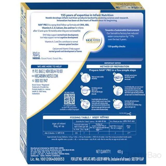 Nestle Nan Pro 3 Formula Powder 12 to 18 Months 400 g view 2