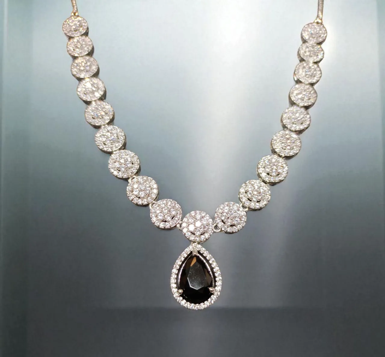 Black Diamond Teardrop Necklace Set view 4