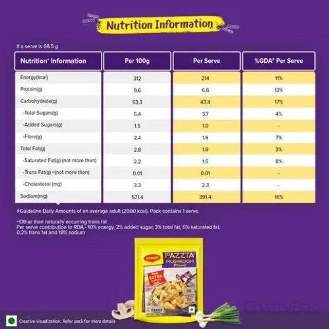MAGGI Pazzta Mushroom Penne - 100% Suji/ Rawa 68.5 g view 3