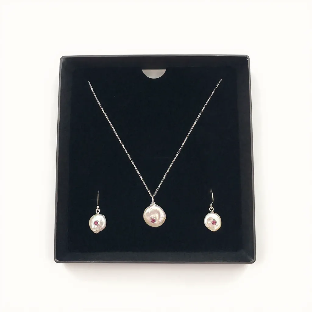 Pearl and Ruby Pendant Set view 2
