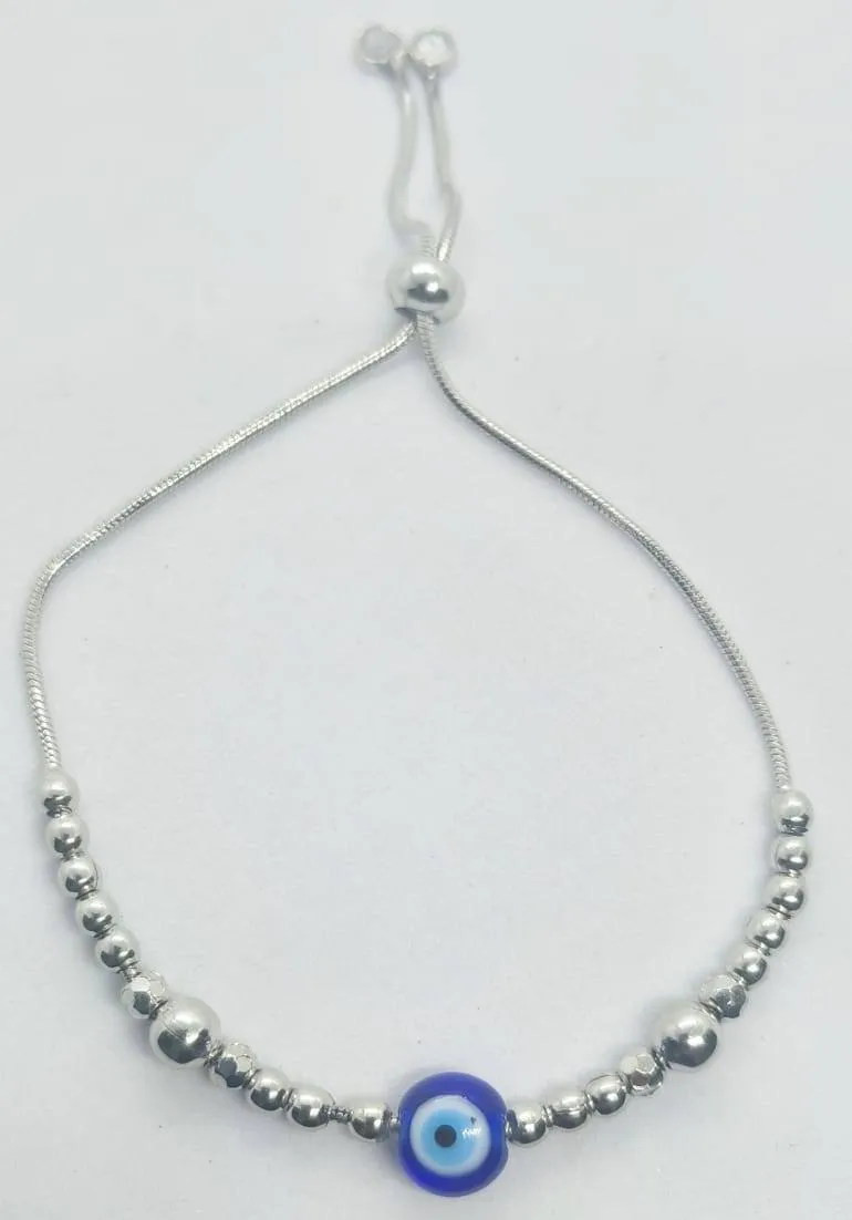 Silver Beaded Bracelet with Evil Eye Charm (AVSBR-26) view 2