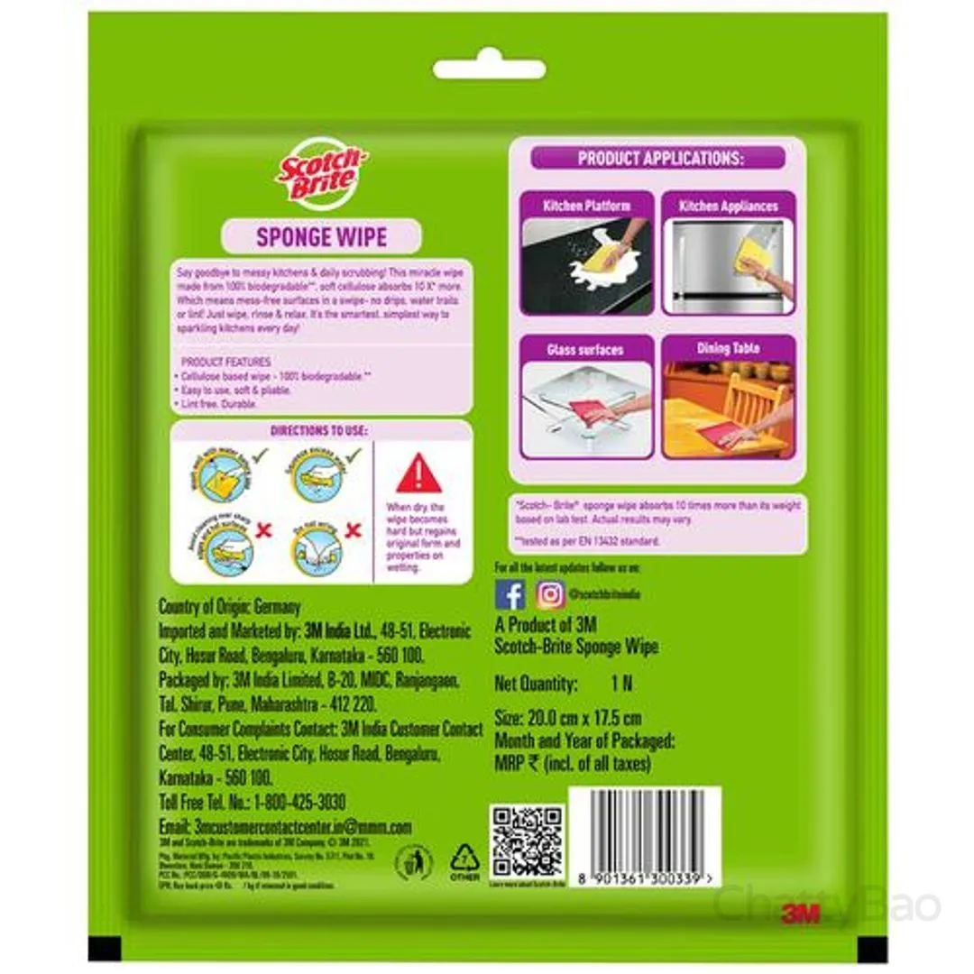 Scotch Brite Sponge Wipes For Kitchen Cleaning 1 Piece view 2
