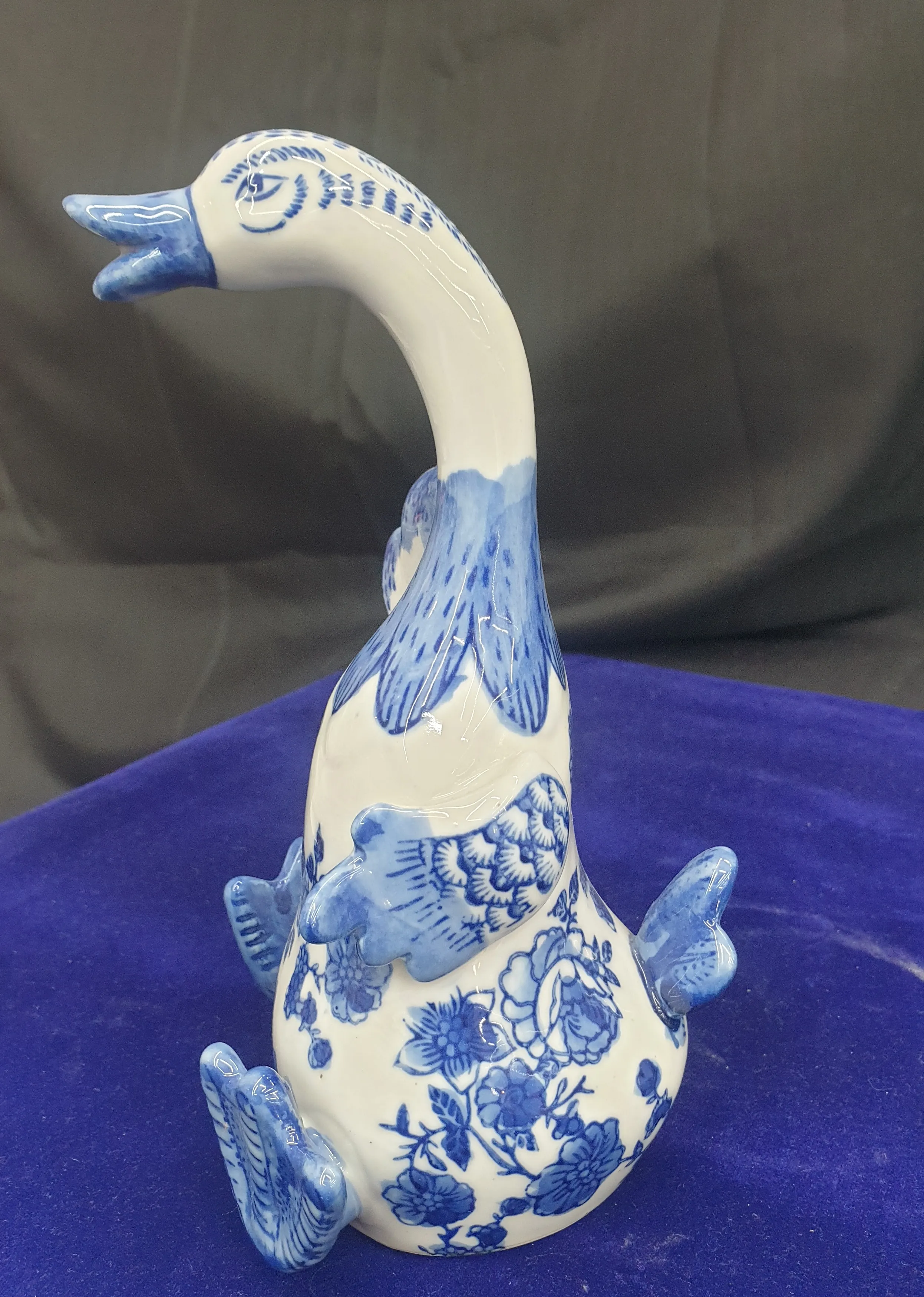 Blue and White Ceramic Goose Figurine view 2