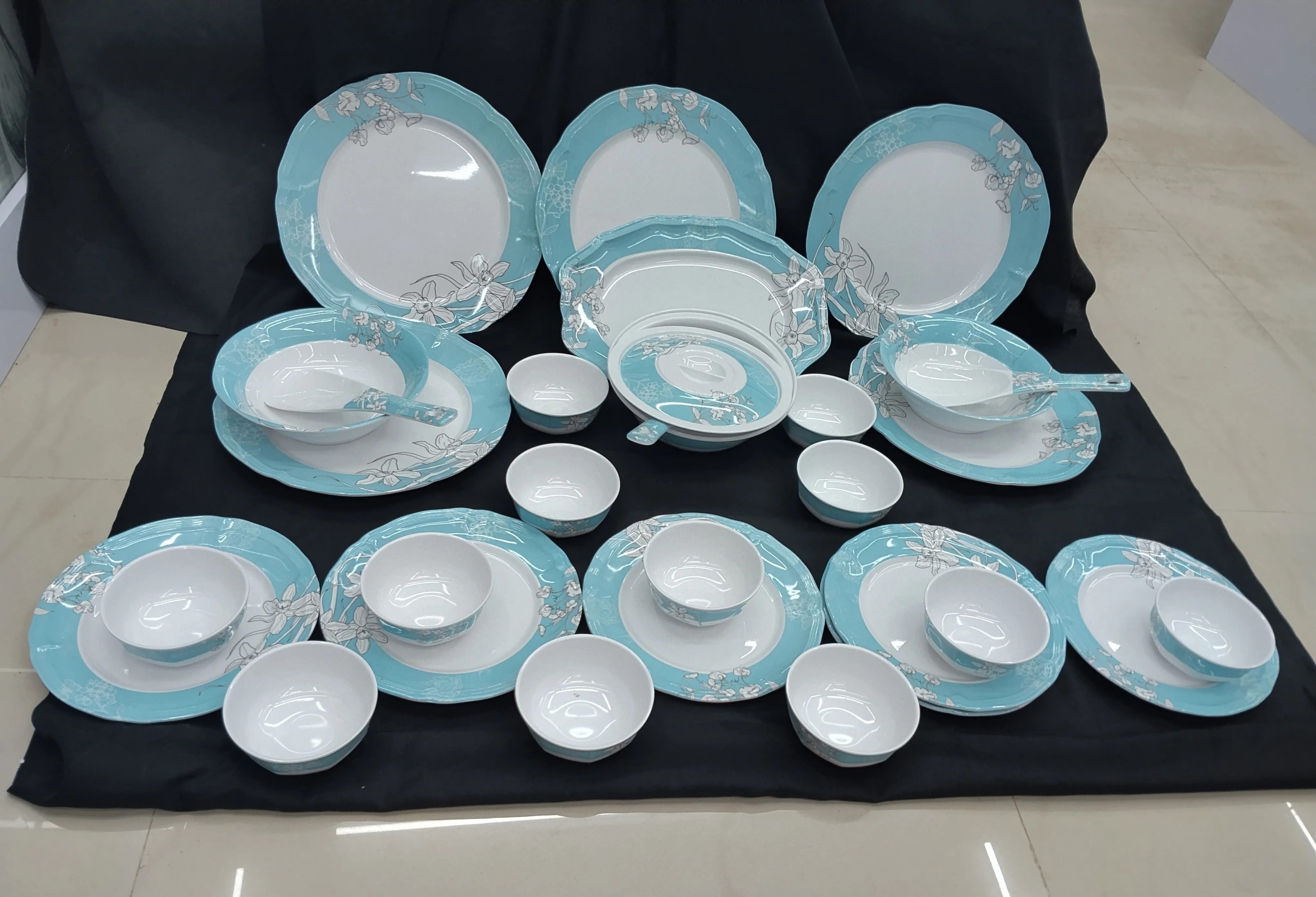 Ornate Blue Floral Dinnerware Set view 2
