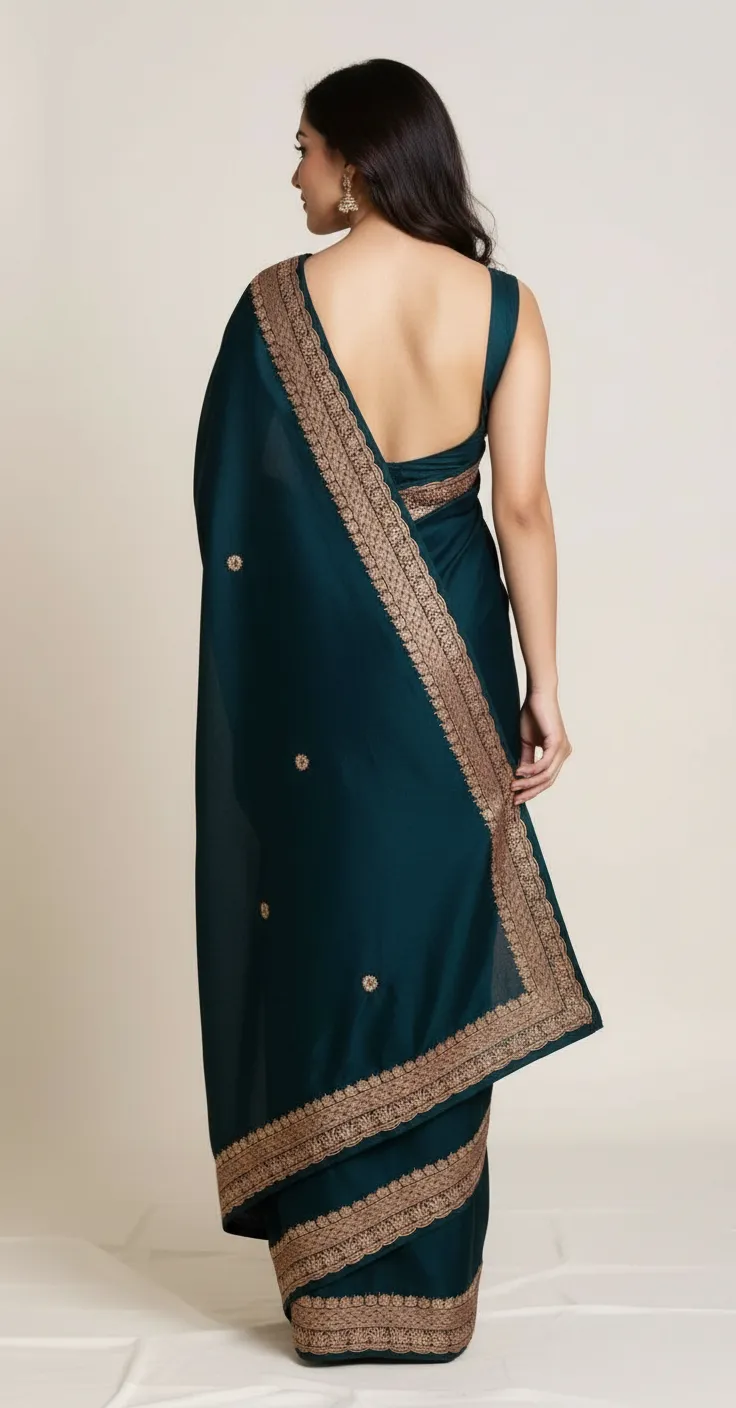 Elegant Green Saree view 4