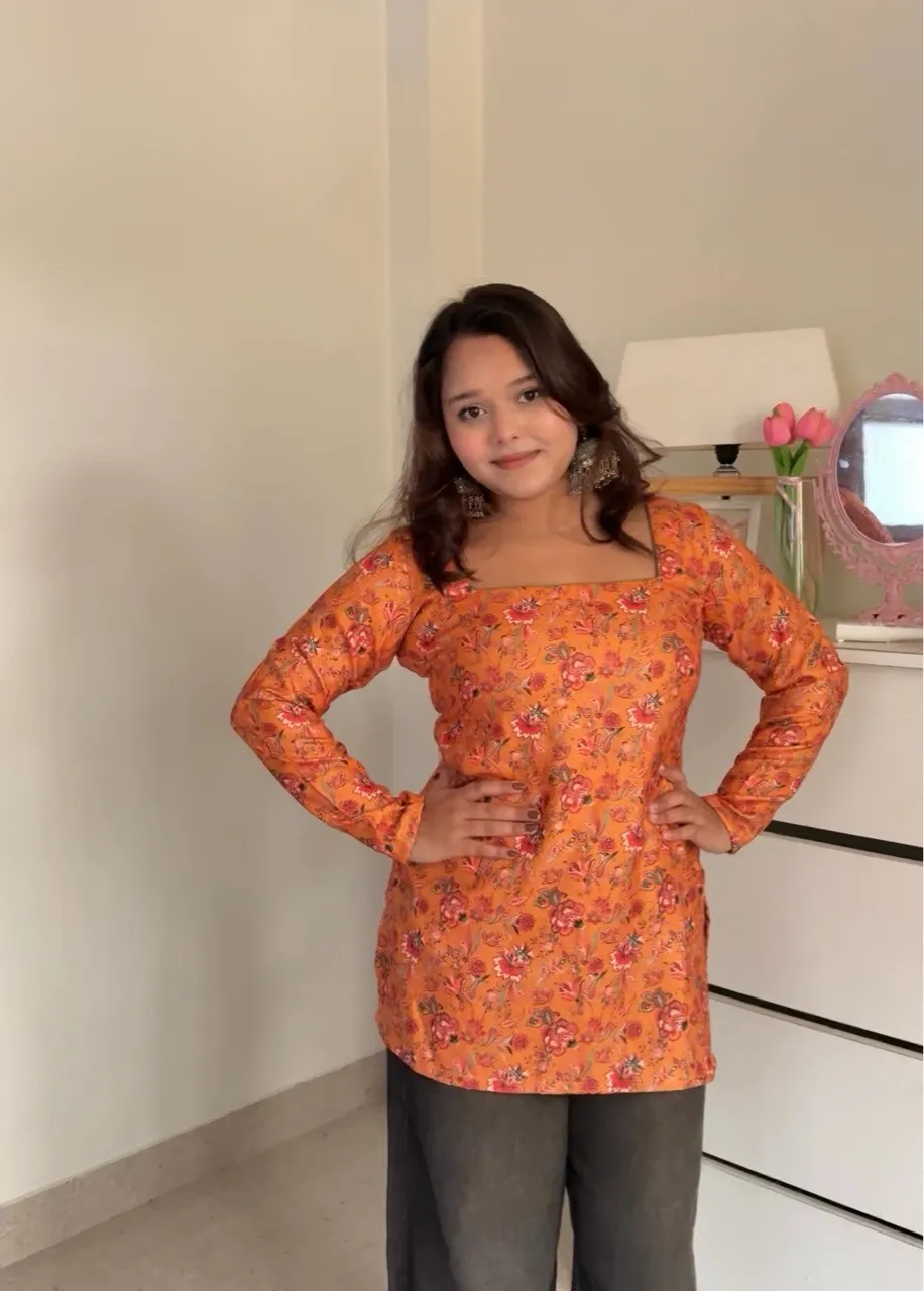 Floral woolen kurti- Mustard view 2