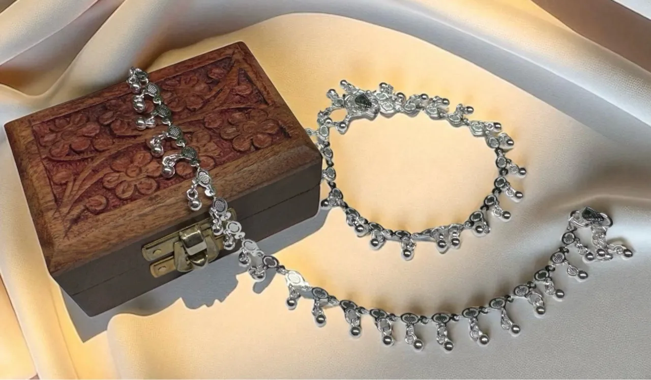Traditional Silver Anklet Set view 3