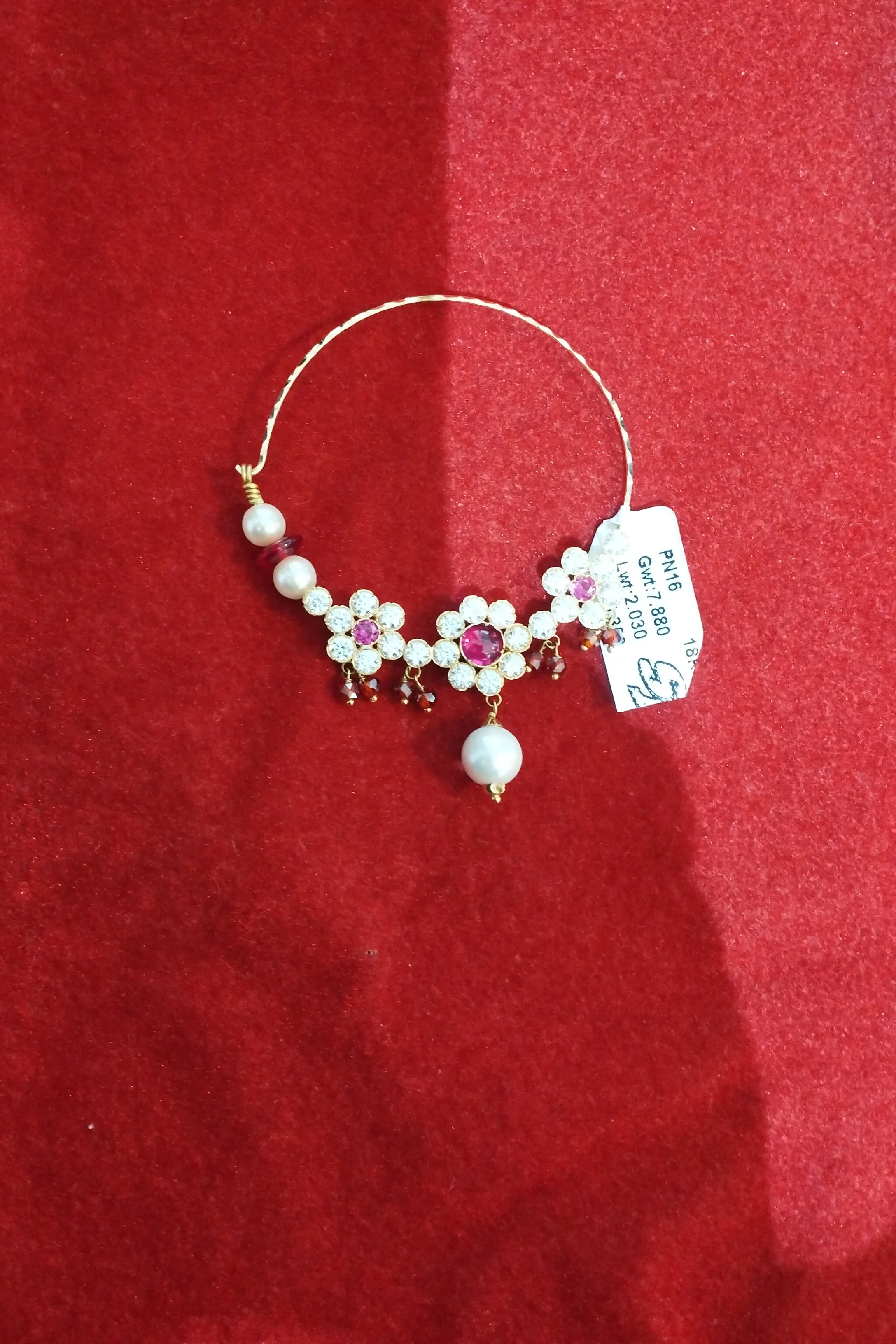 Floral Gemstone Nose Ring view 2