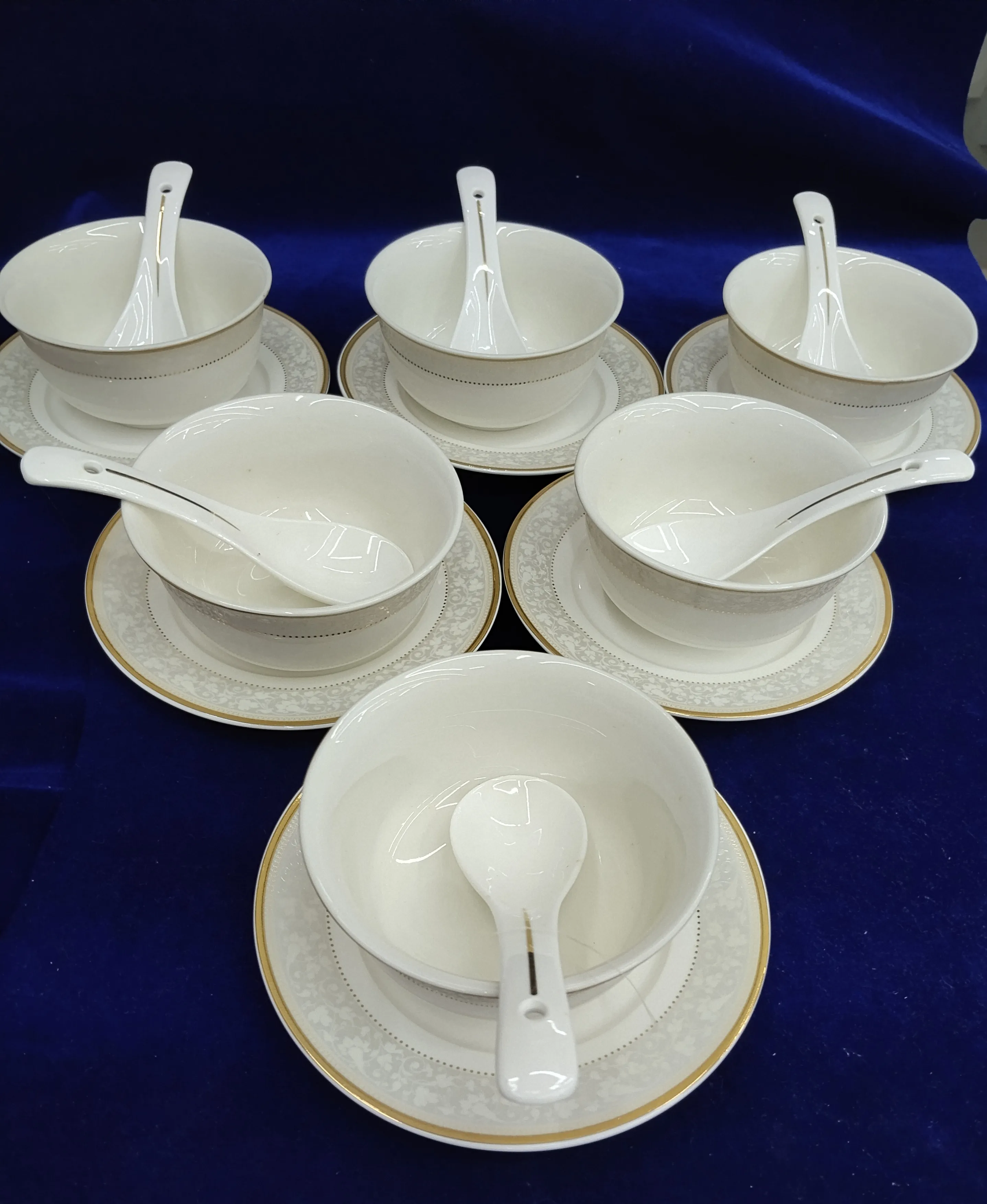 Ceramic Soup Bowls and Spoons Set view 2