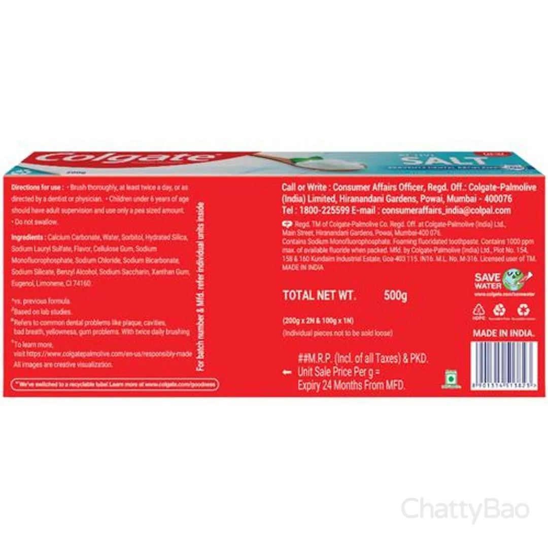 Colgate Active Salt Toothpaste 500 g (2x200 g + 100 g ) view 2