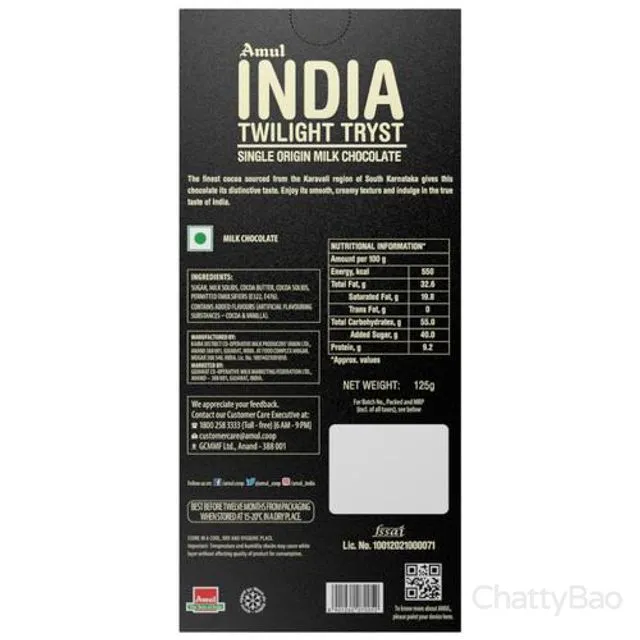 Amul India Single Origin Milk Chocolate 125 g view 2