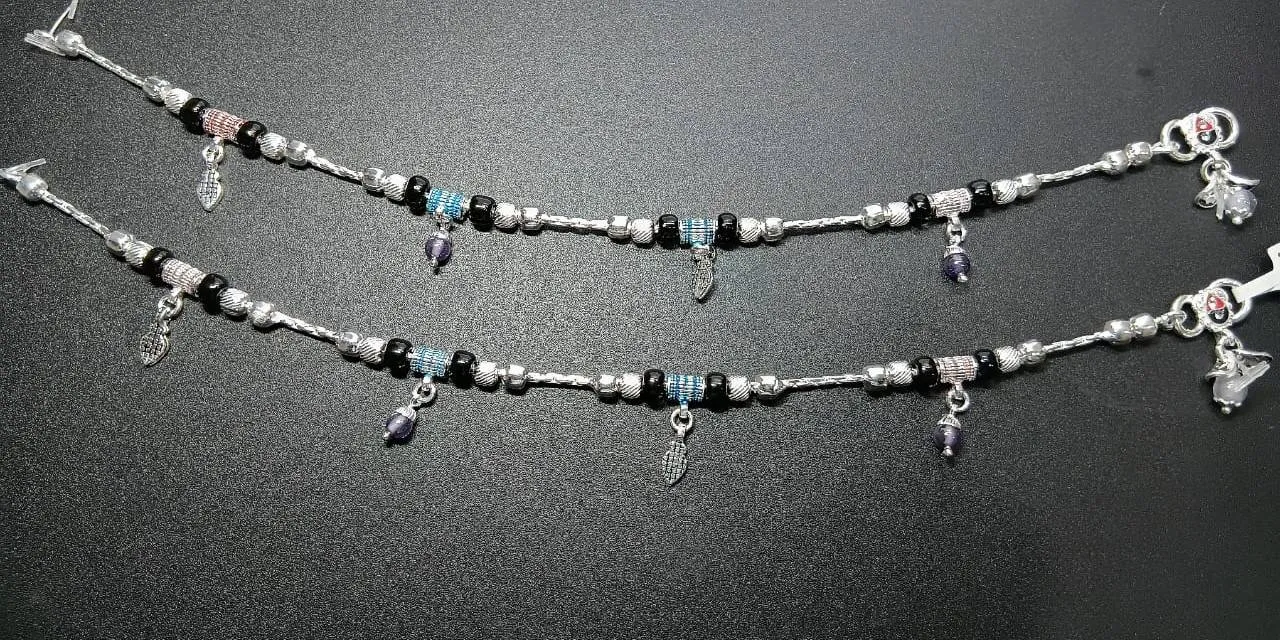 Silver Beaded Anklets (AVAL-70) view 2