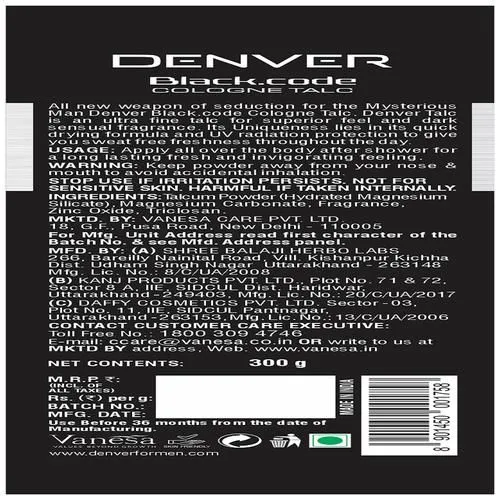 Denver BlackCode Cologne Talc  Refreshing Fragrance 300 g view 2