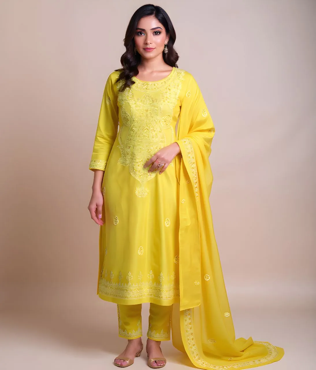 Embroidered Orange Salwar Kameez view 2