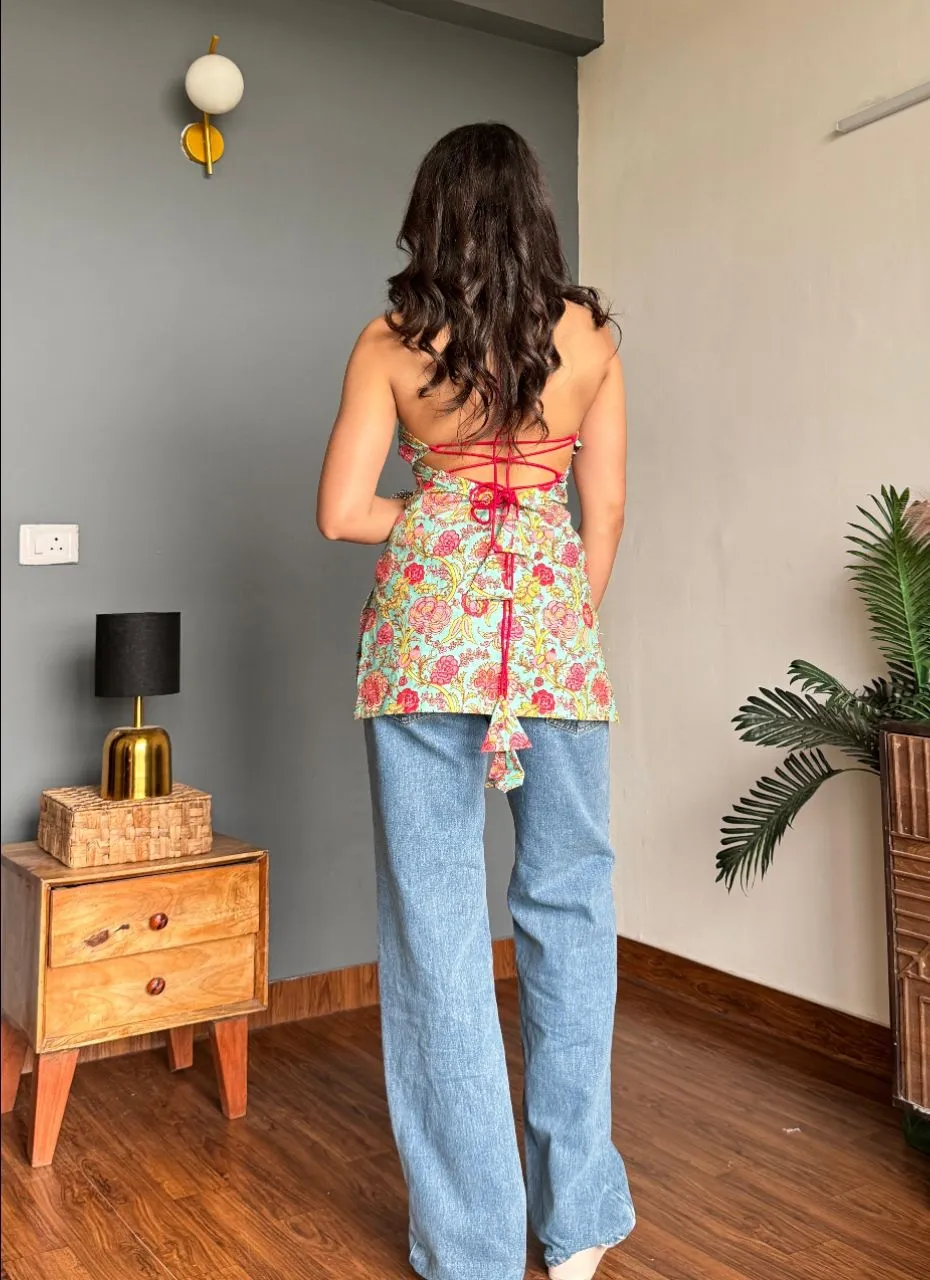 Mint Blue Halter neck Kurti view 2