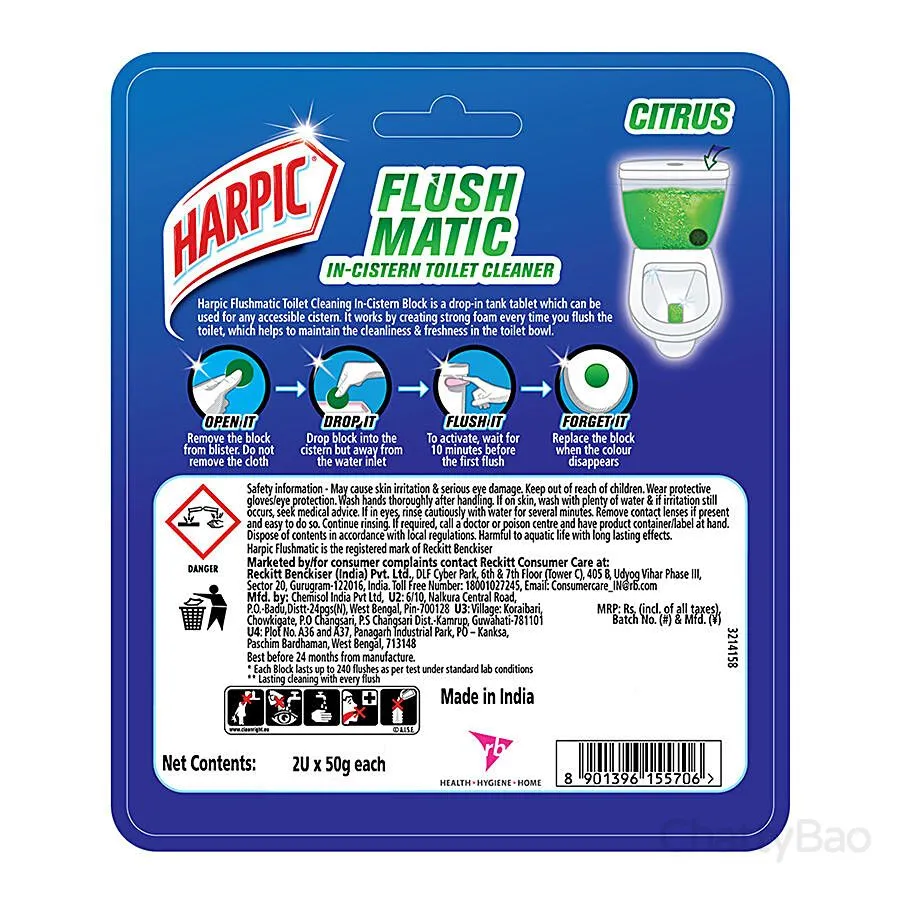Harpic Flushmatic In-Cistern Toilet Cleaner Blocks - Citrus 2 Pieces view 2