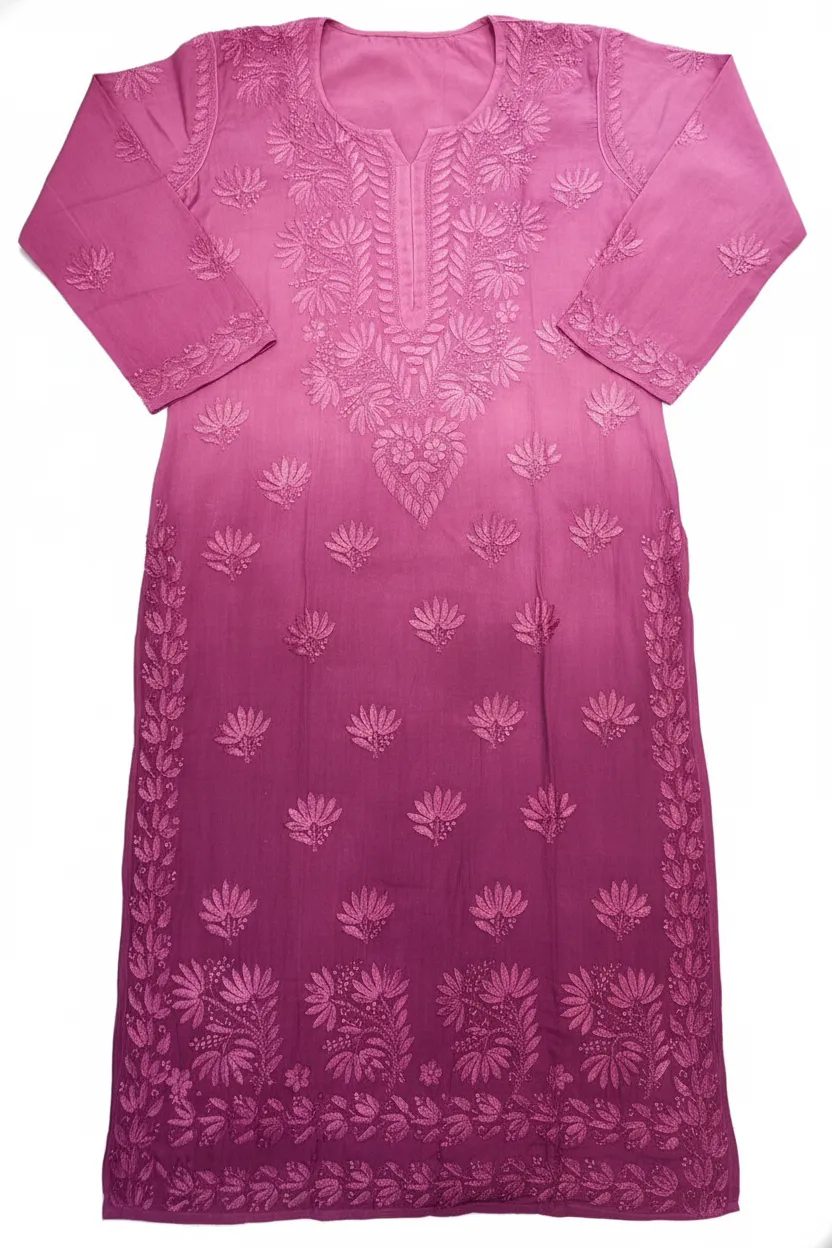 Lucknowi Chiken kari Hand Embroidered Kurti view 2