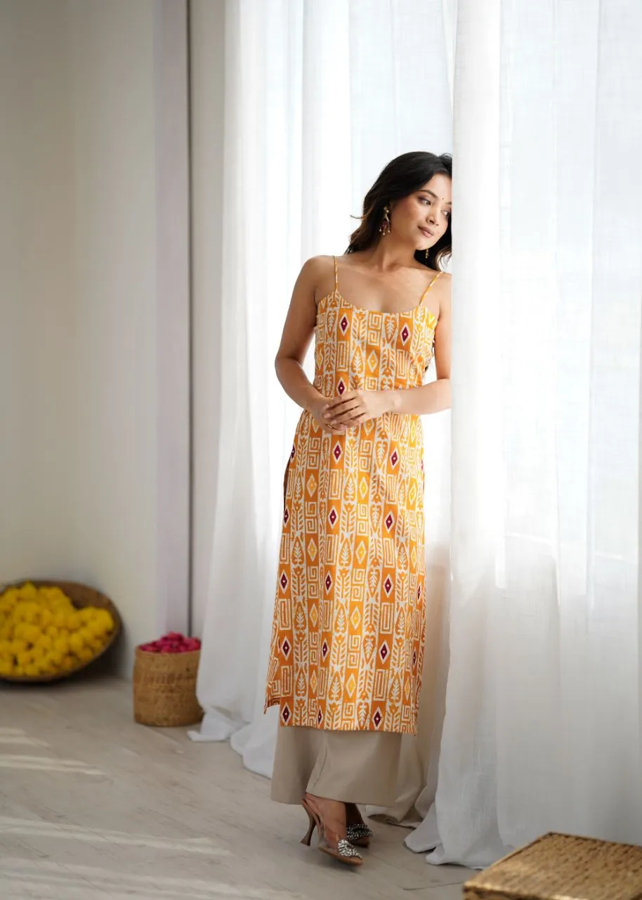 Yellow Ajrak Print Corset kurti view 2