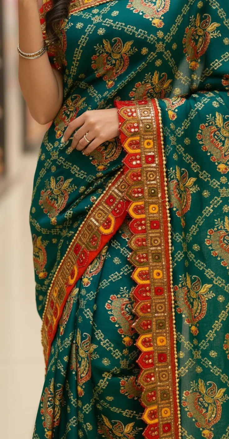Embroidered Jaipuri Saree view 5