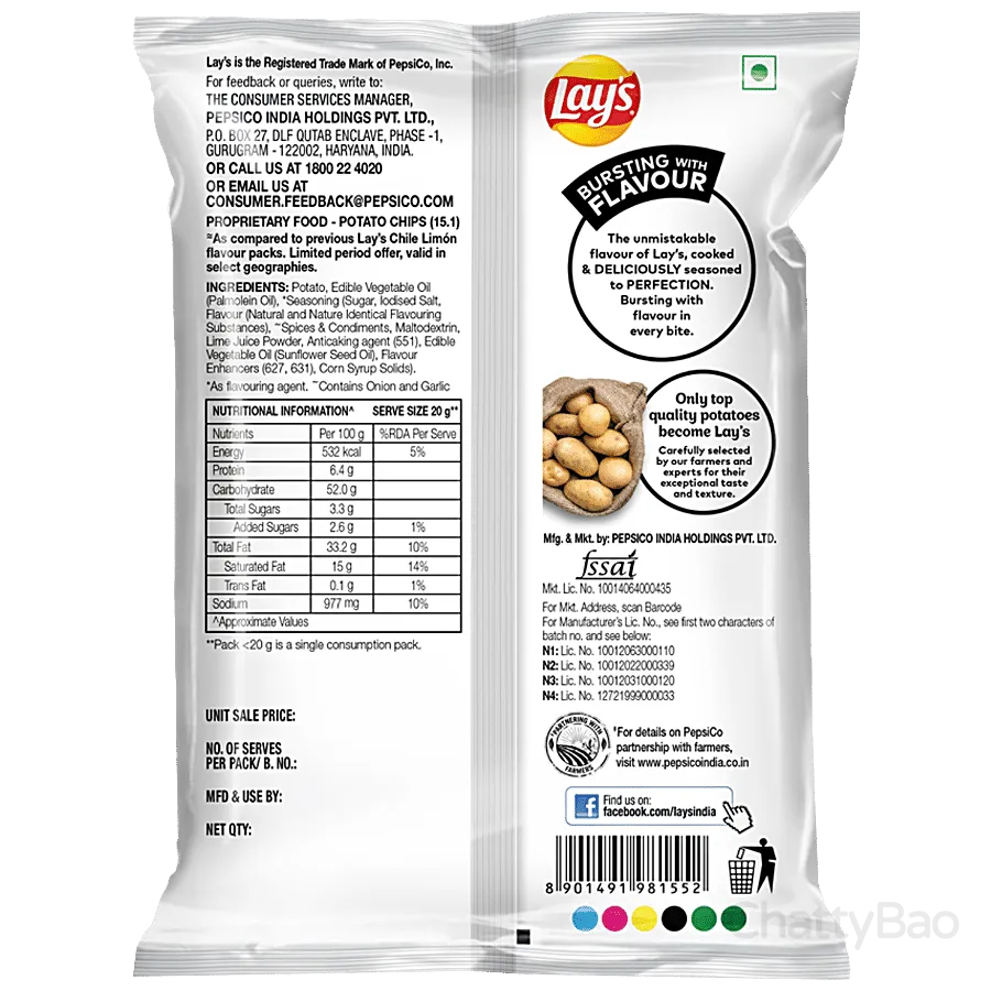 Lays Potato Chips - Chile Lemon 90 g view 2