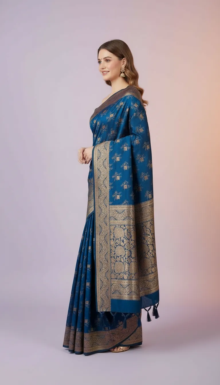 Royal Zari Woven Saree with Rich Golden Border & Tassels view 3