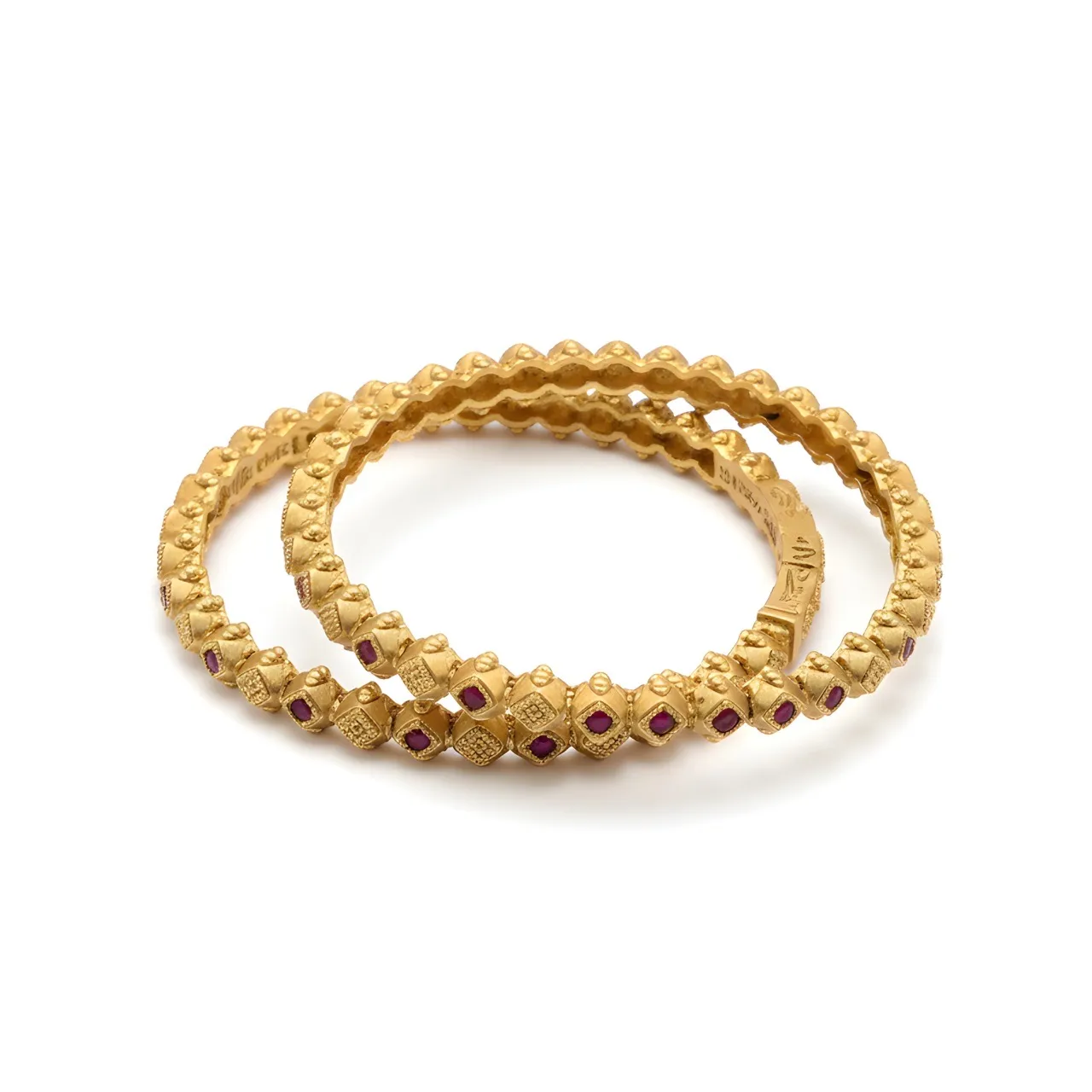 Gold Polished Ruby Bangle Set view 2