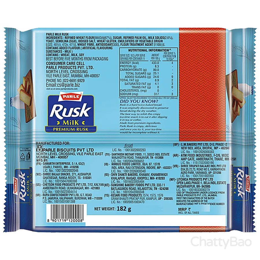 Parle Premium Rusk - Milk 182 g view 2