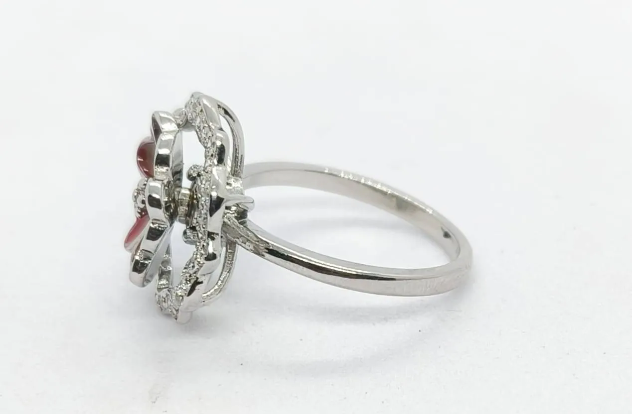 Red Floral Silver Ring (AVSLR-10) view 5